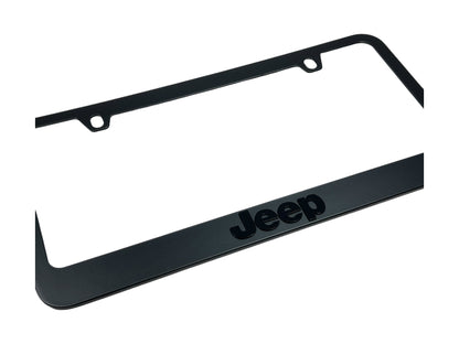 a black jeep license plate frame on a white background