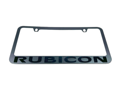 a chrome license plate frame with the word rubicon on it