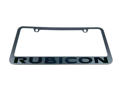 a chrome license plate frame with the word rubicon on it