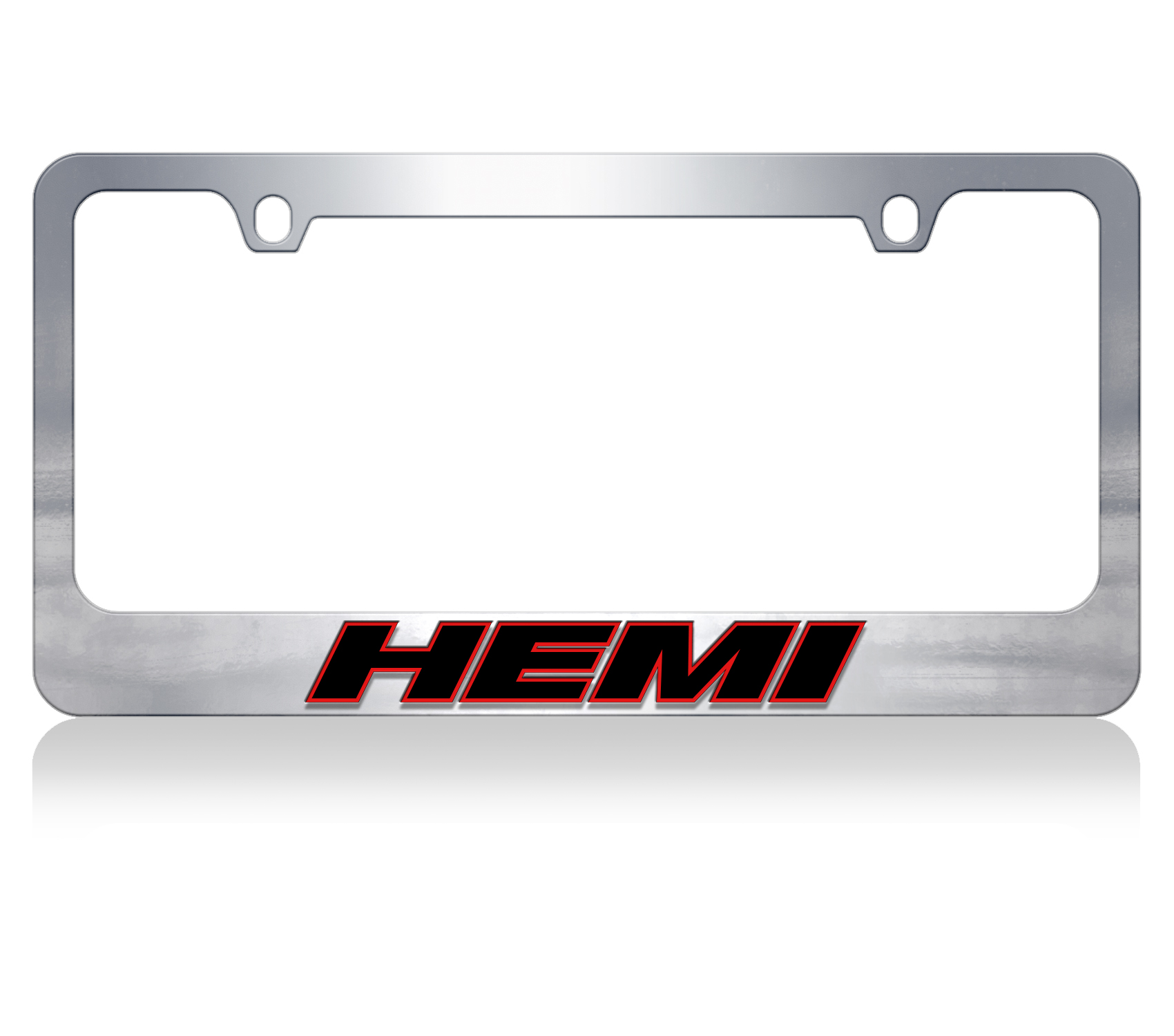 a metal license plate frame with the word hemi on it