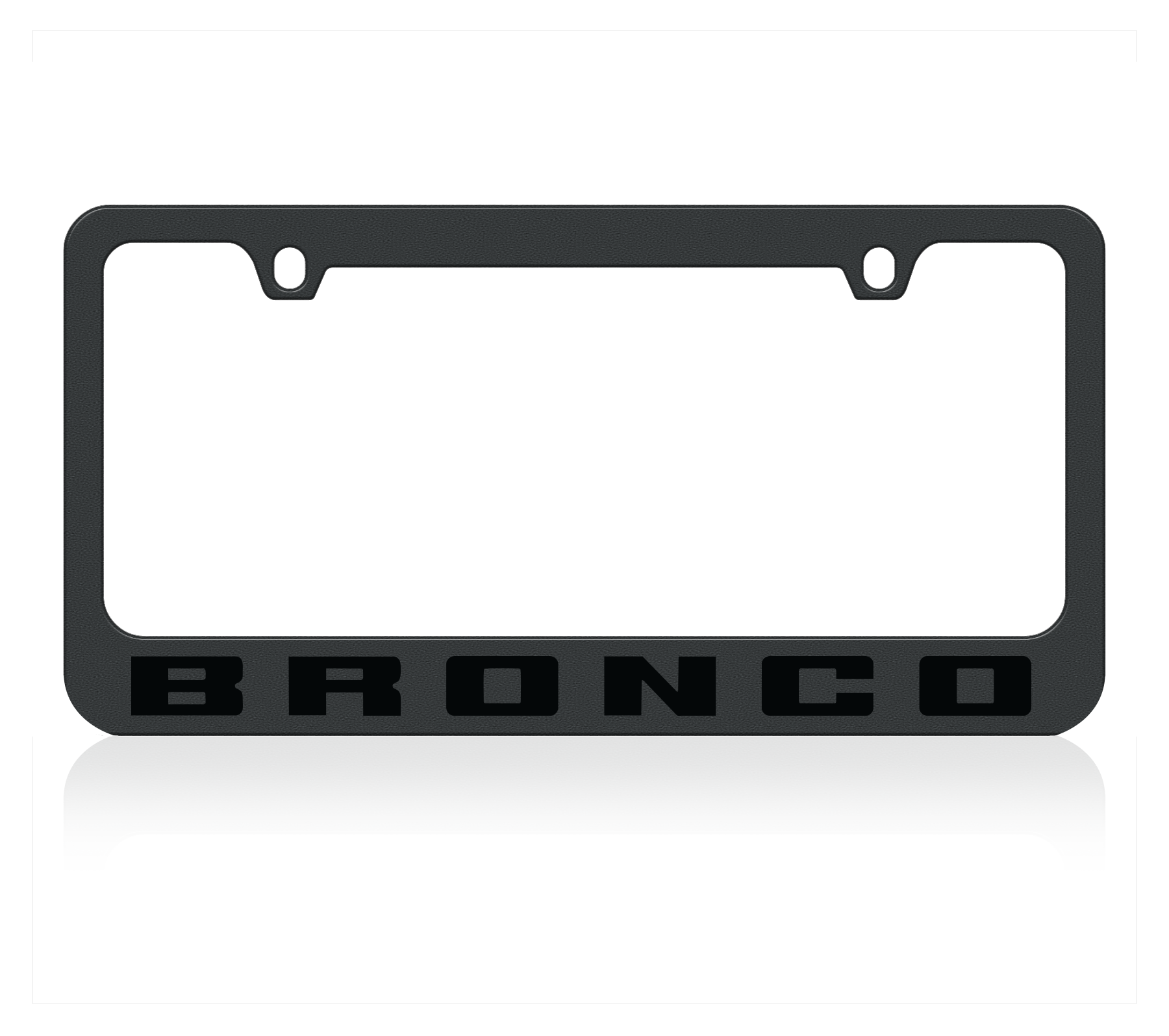 a black license plate frame with the word bronco on it