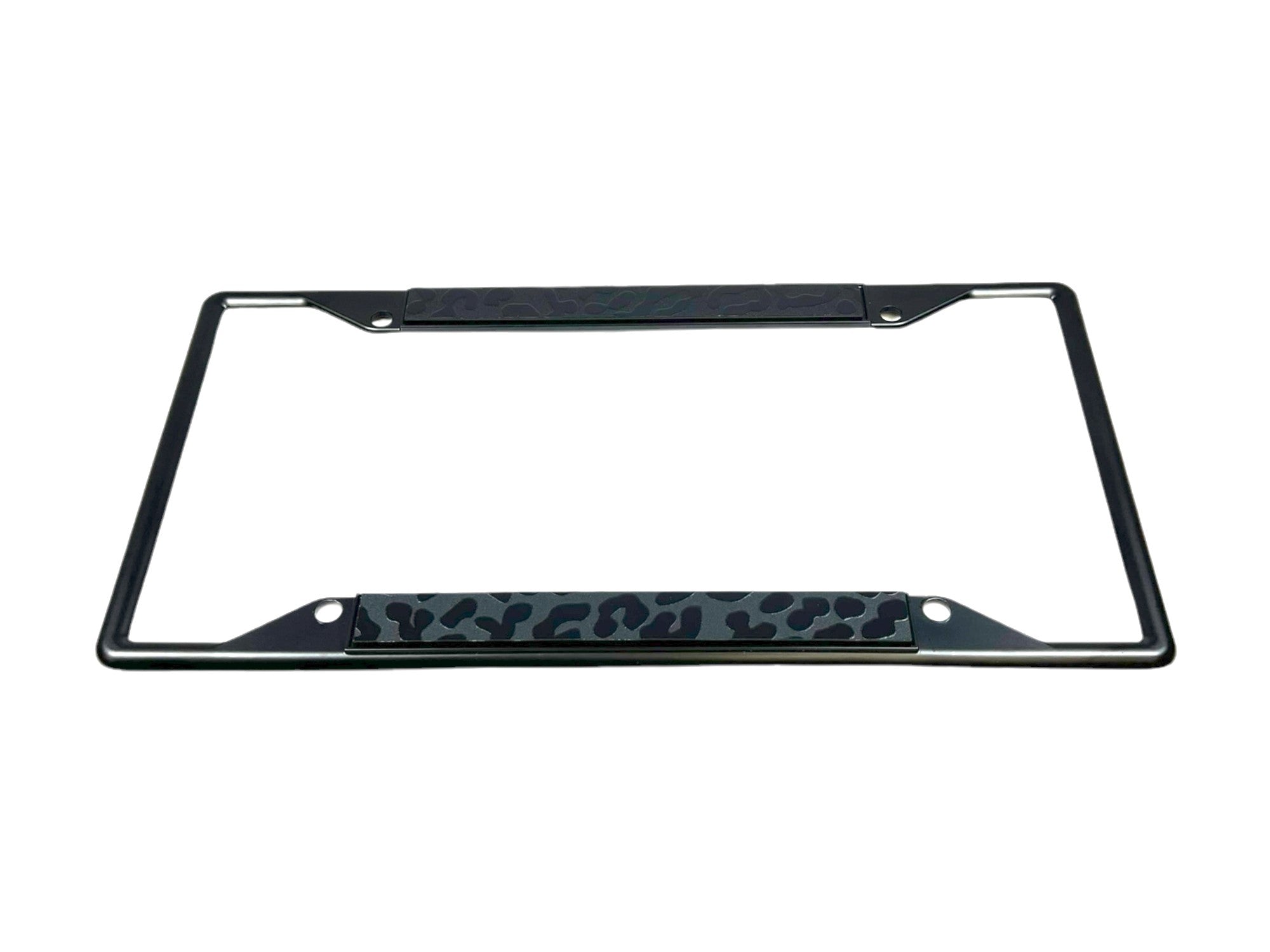 a license plate frame with a leopard print