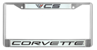 a chrome license plate frame with the word corvette on it