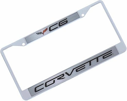 a white license plate frame with the word corvette on it