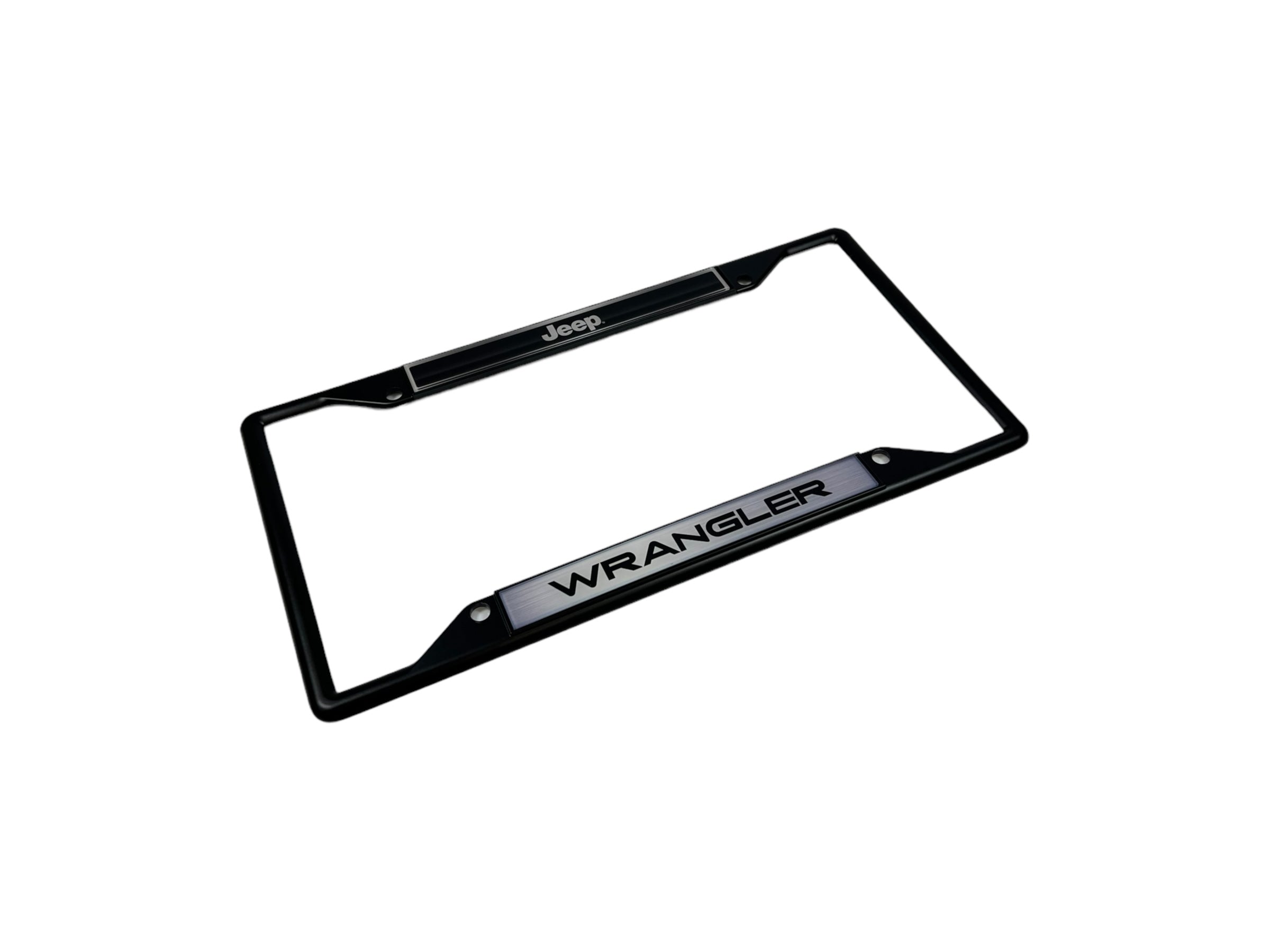 a black license plate frame with the word wranger on it