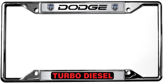 a chrome license plate frame with a dodge logo