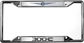 a chrome license plate frame with the word 300c on it