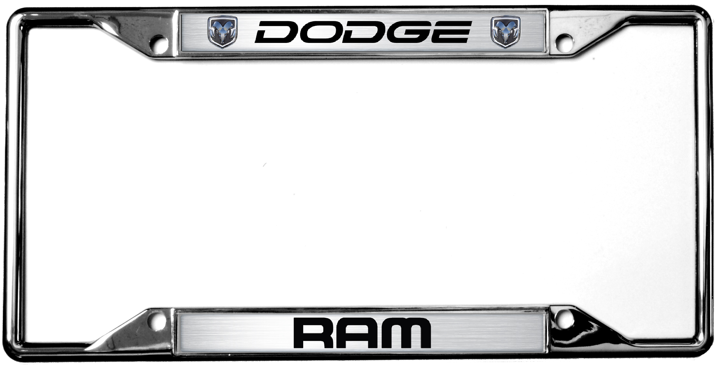 a chrome license plate frame with dodge logo