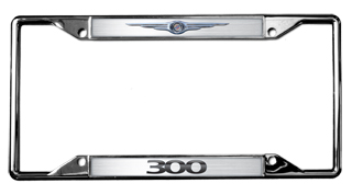 a chrome license plate frame with the word 300 on it