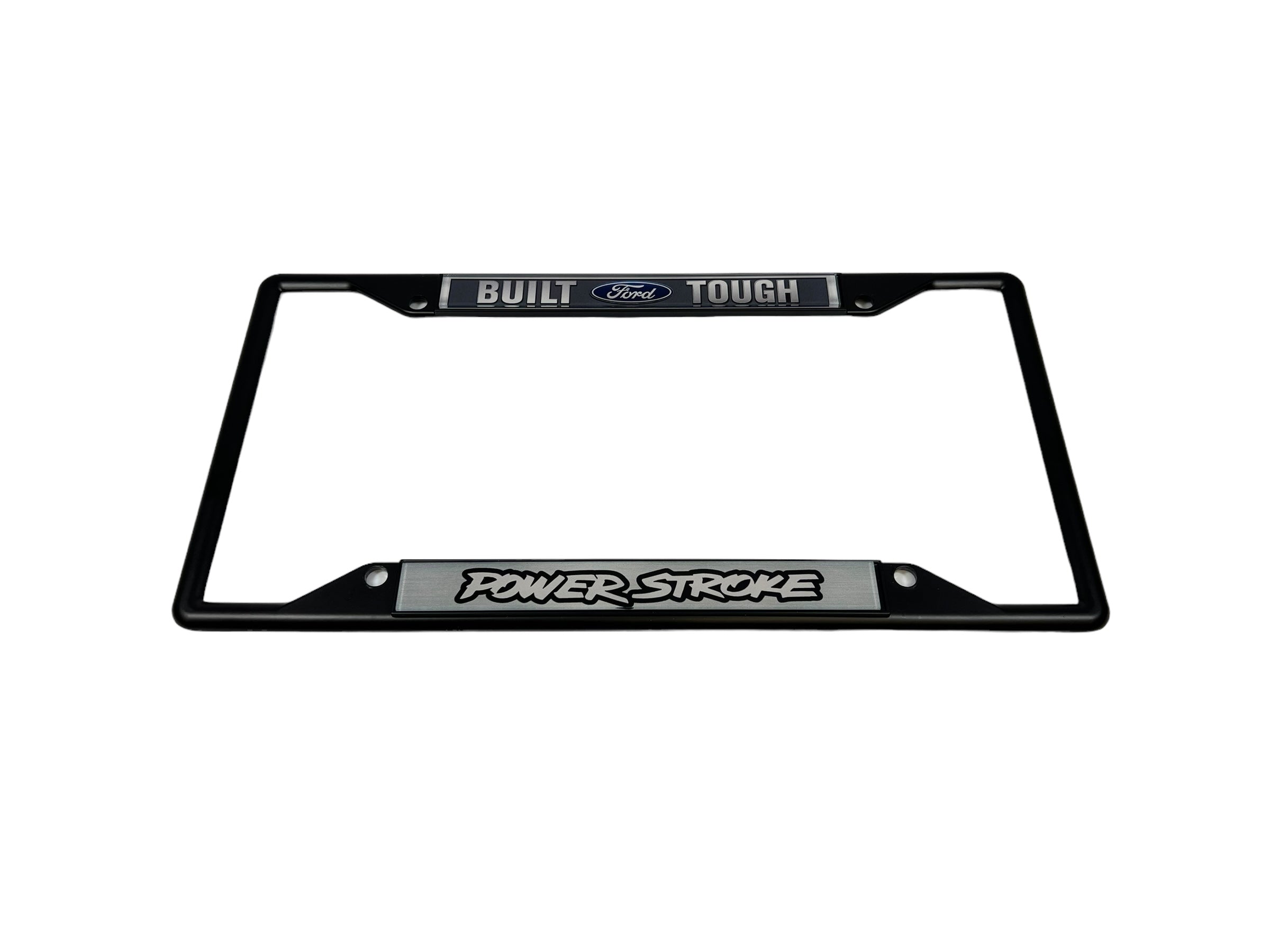 Built Ford Tough Power Stroke Black License Plate Frame