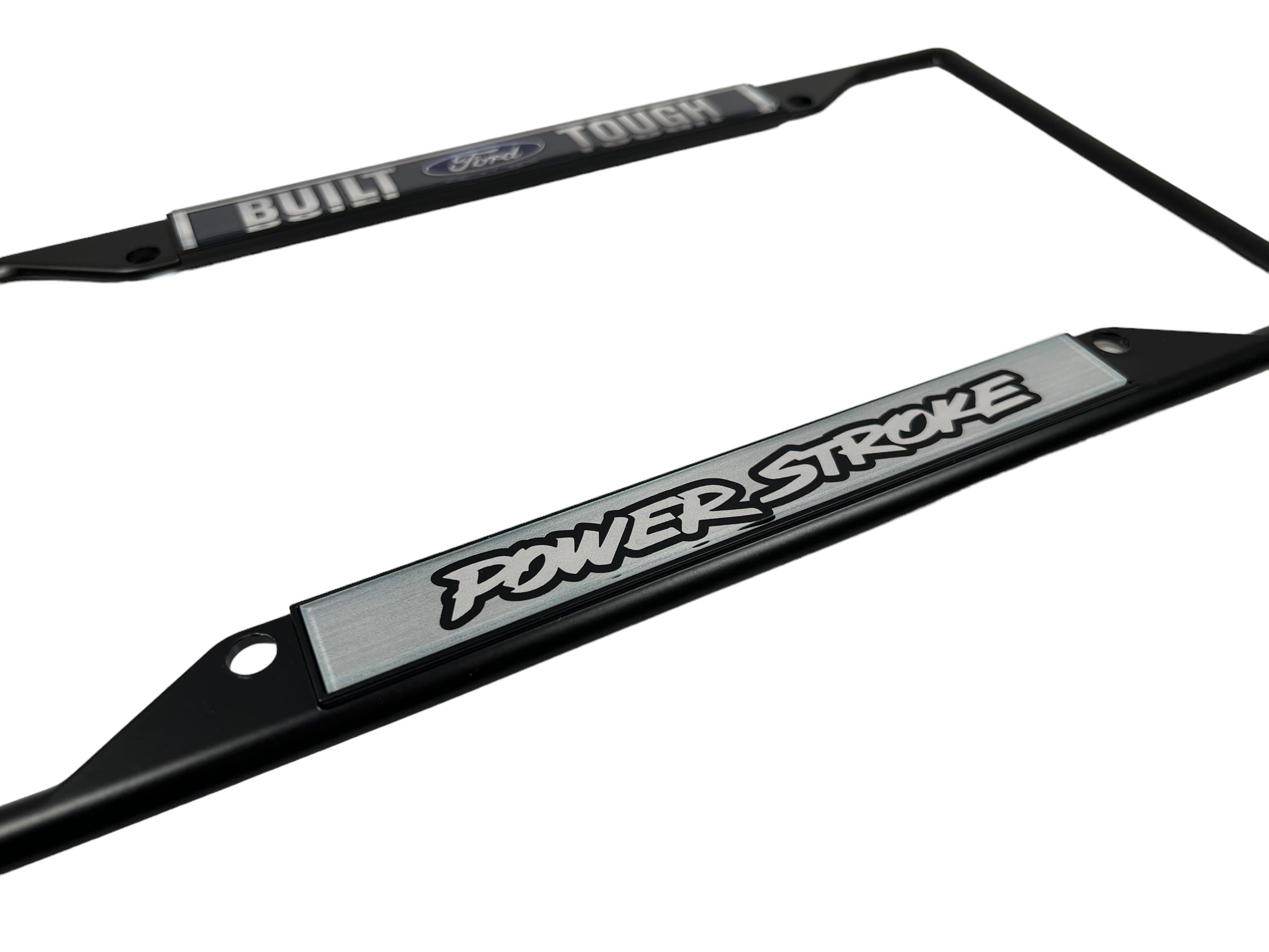 Built Ford Tough Power Stroke Black License Plate Frame