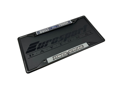 Built Ford Tough Power Stroke Black License Plate Frame