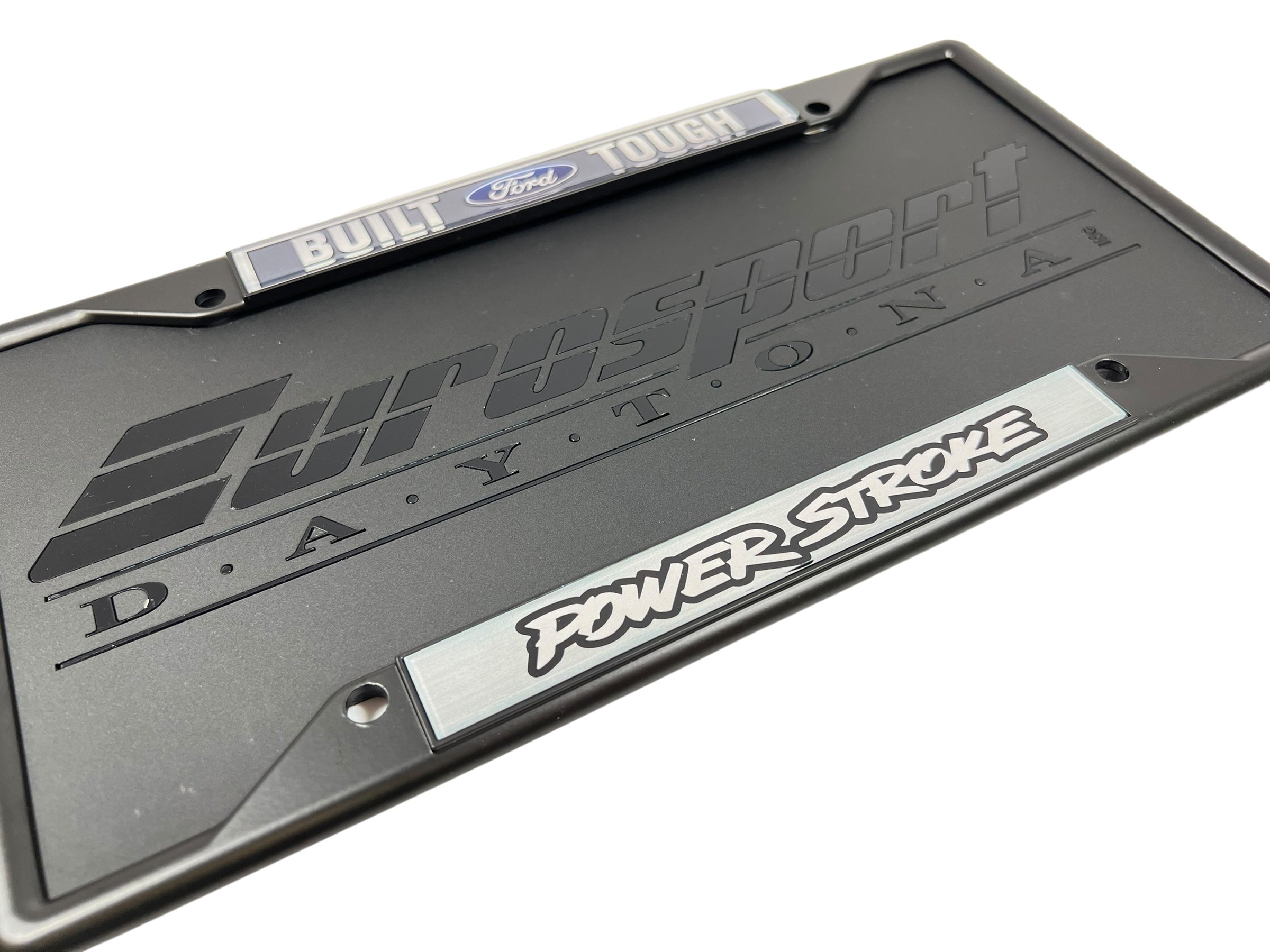 Built Ford Tough Power Stroke Black License Plate Frame