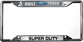 a metal license plate frame with a ford logo