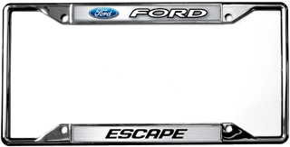 a chrome license plate frame with ford logo