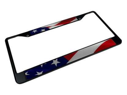 Waving USA Flag Black License Plate Frame