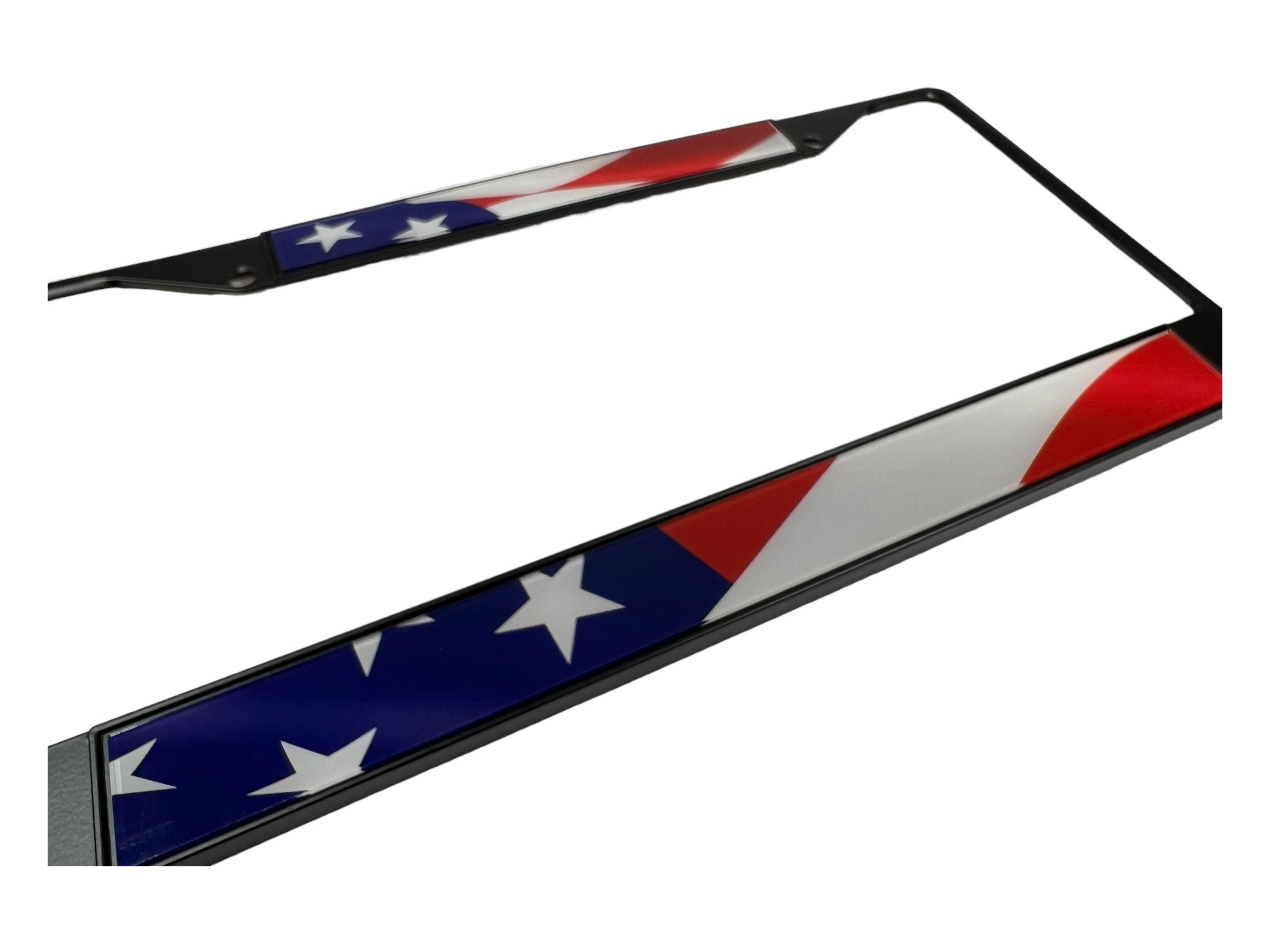 Waving USA Flag Black License Plate Frame