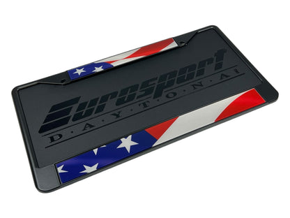 Waving USA Flag Black License Plate Frame