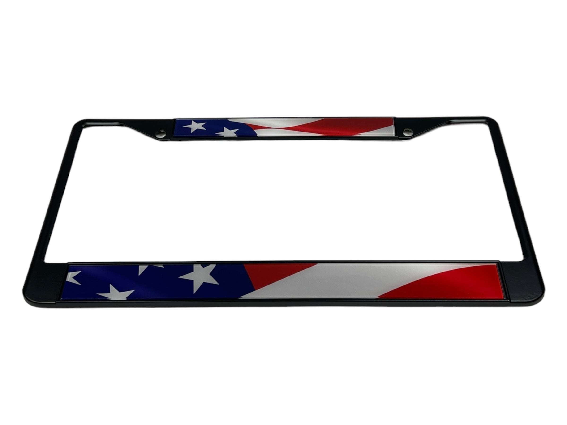 Waving USA Flag Black License Plate Frame