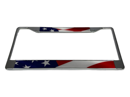 Waving USA Flag Chrome License Plate Frame