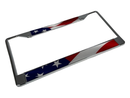 Waving USA Flag Chrome License Plate Frame