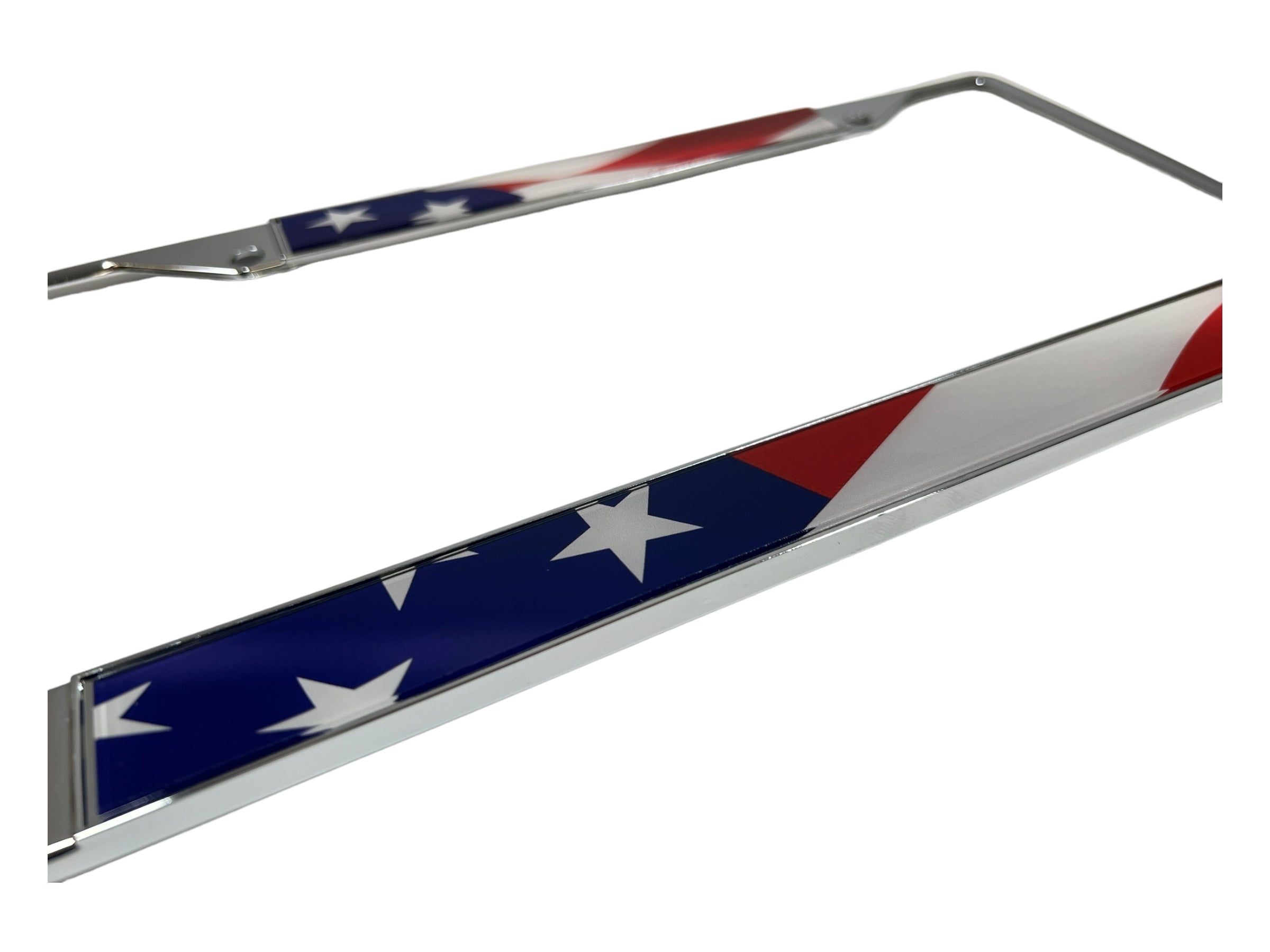 Waving USA Flag Chrome License Plate Frame