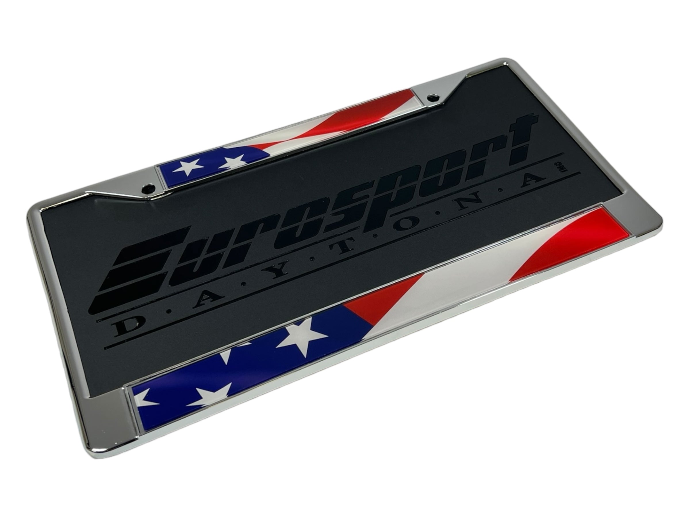 Waving USA Flag Chrome License Plate Frame