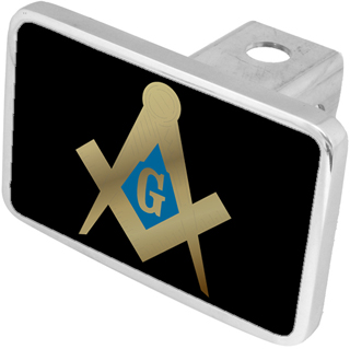 a black and gold belt buckle with a masonic symbol