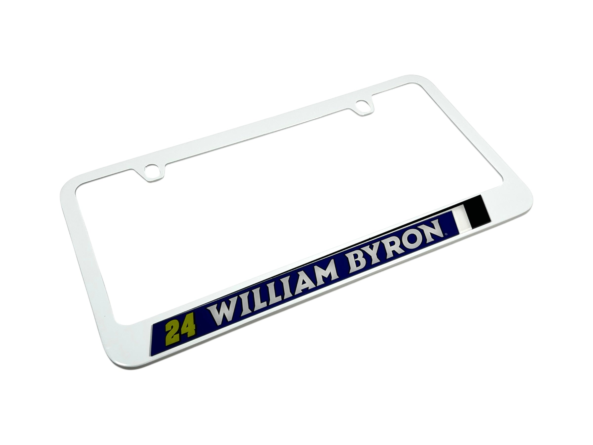 William Byron Raptor # & Name Rail White License Plate Frame