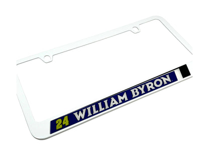 William Byron Raptor # & Name Rail White License Plate Frame