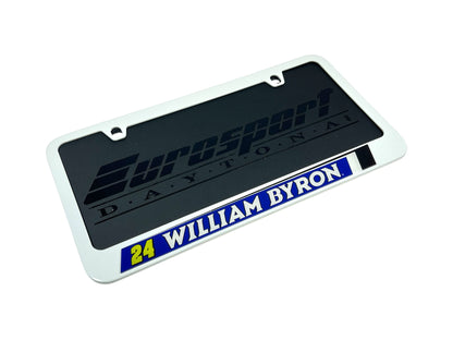 William Byron Raptor # & Name Rail White License Plate Frame