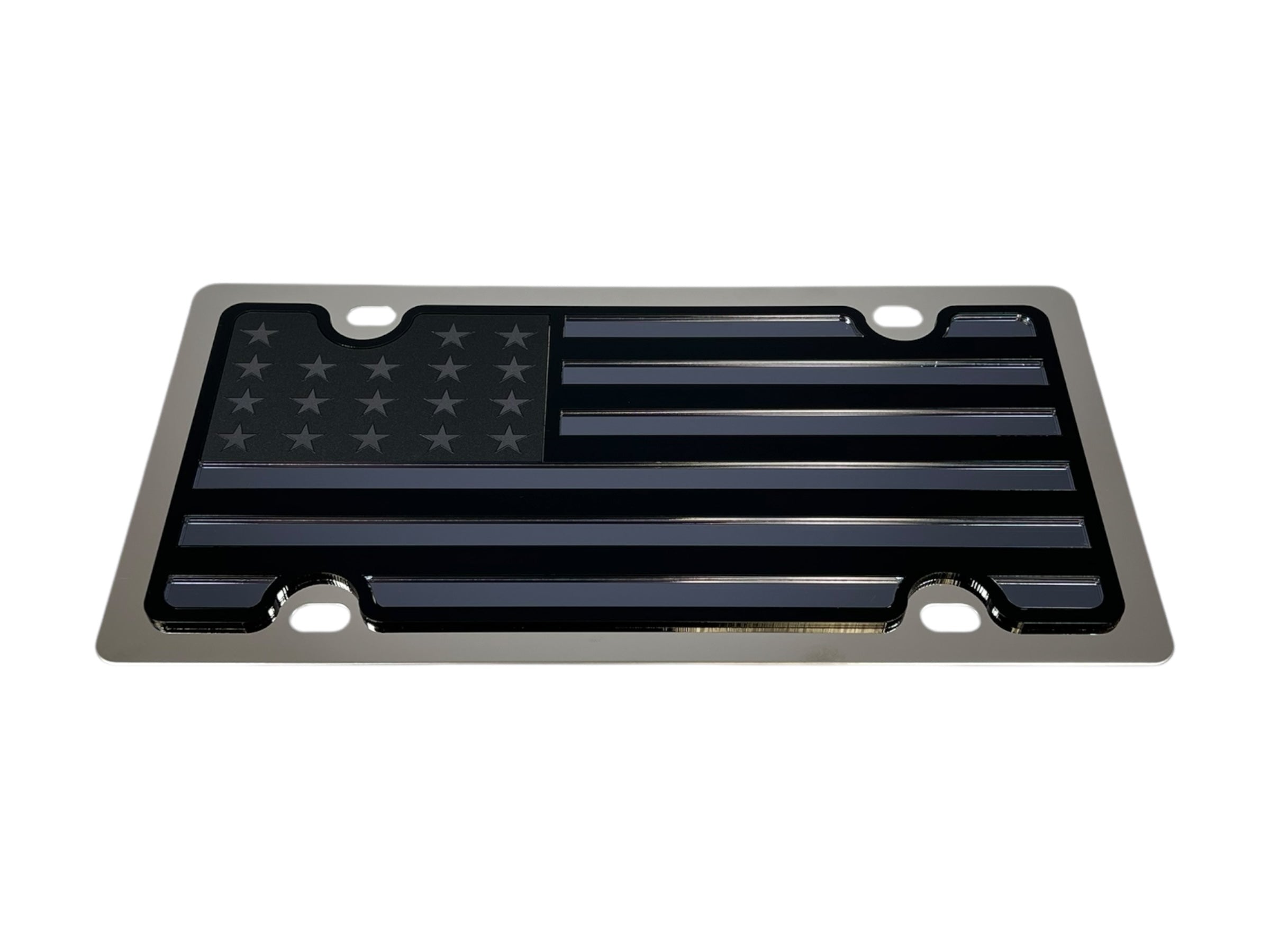 a black and silver american flag license plate