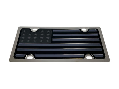 a black and silver american flag license plate