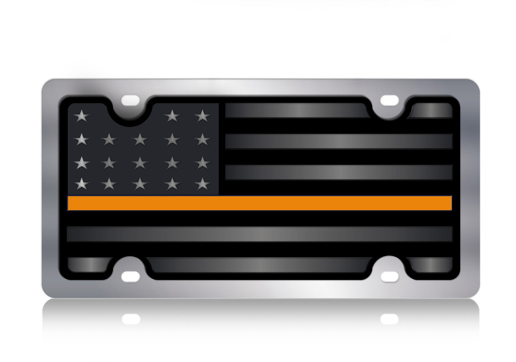 Blacked Out USA Flag Thin Orange Line Stainless Steel License Plate