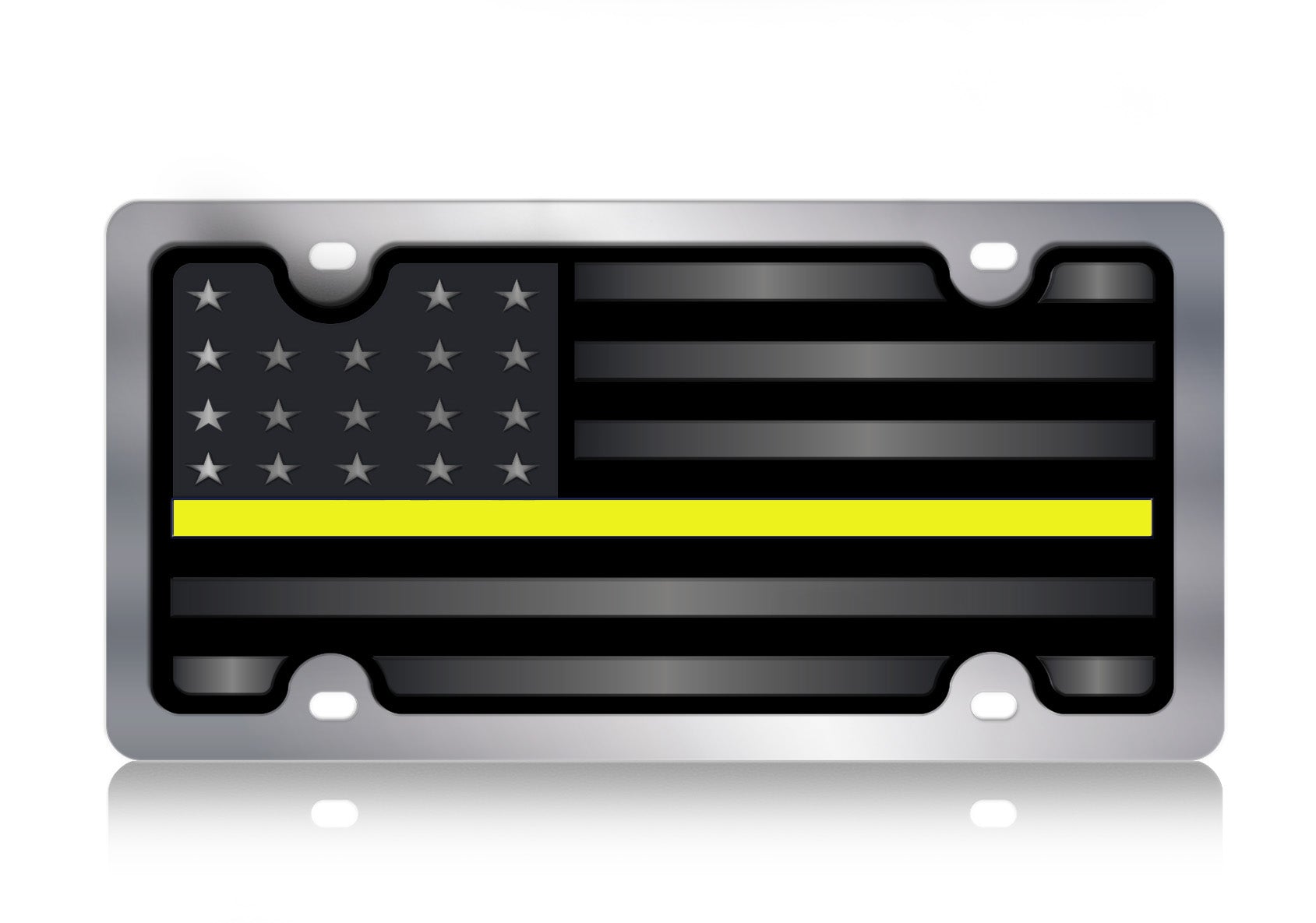 Blacked Out USA Flag Thin Yellow Line Stainless Steel License Plate