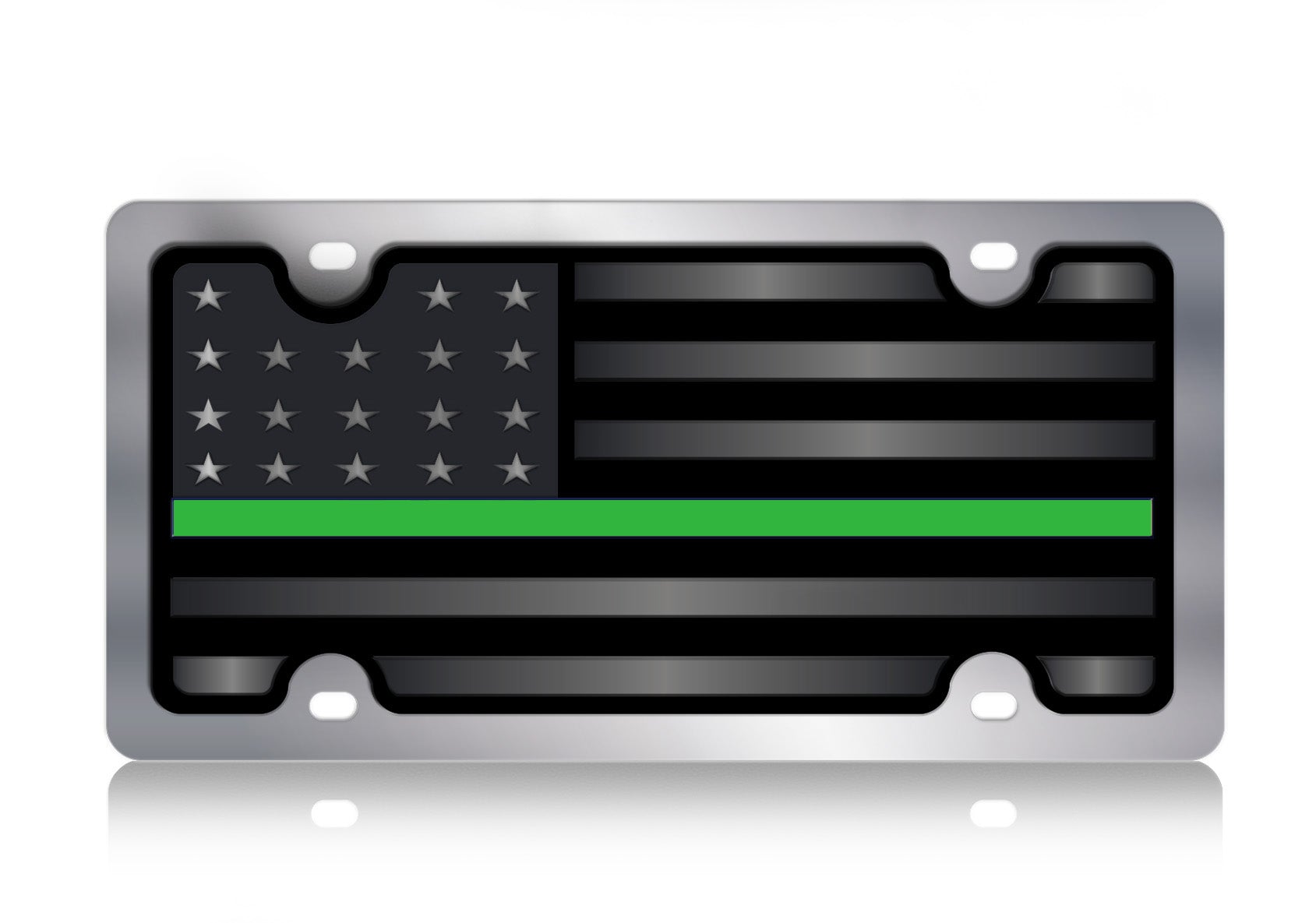 Blacked Out USA Flag Thin Green Line Stainless Steel License Plate