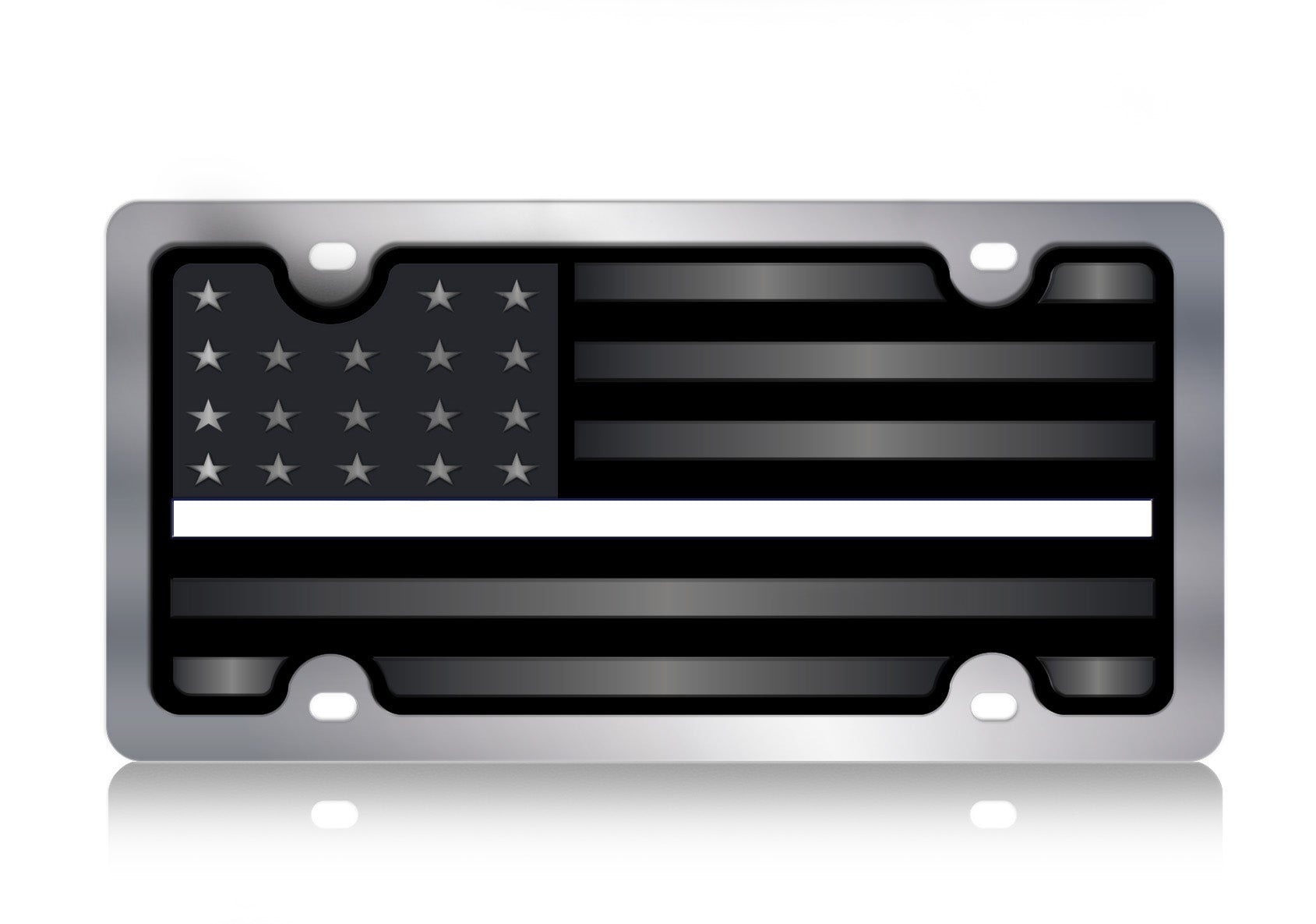 Blacked Out USA Flag Thin White Line Stainless Steel License Plate