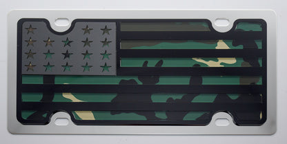 USA Camo Flag Stainless Steel License Plate