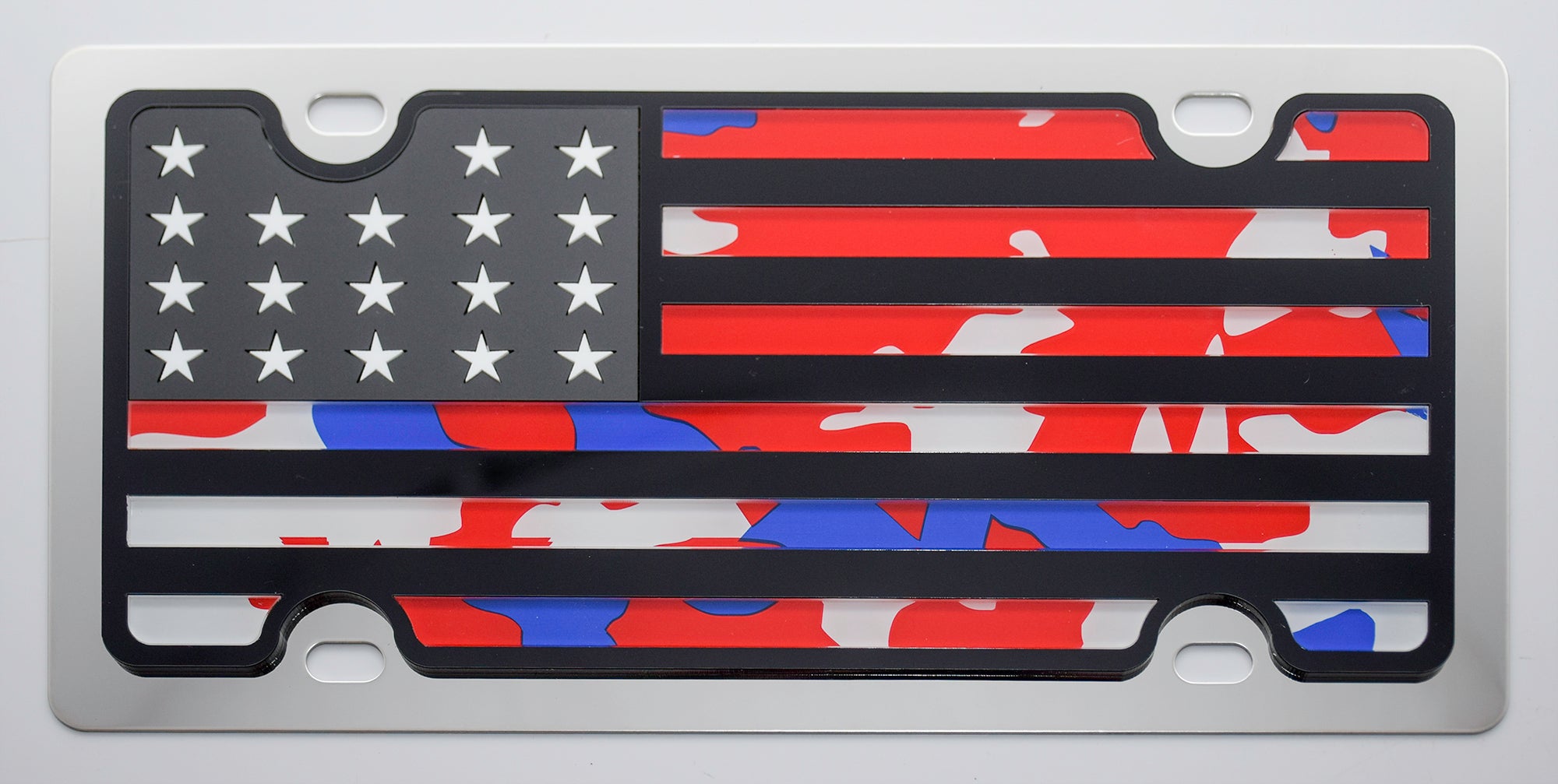 USA Camo Flag Stainless Steel License Plate