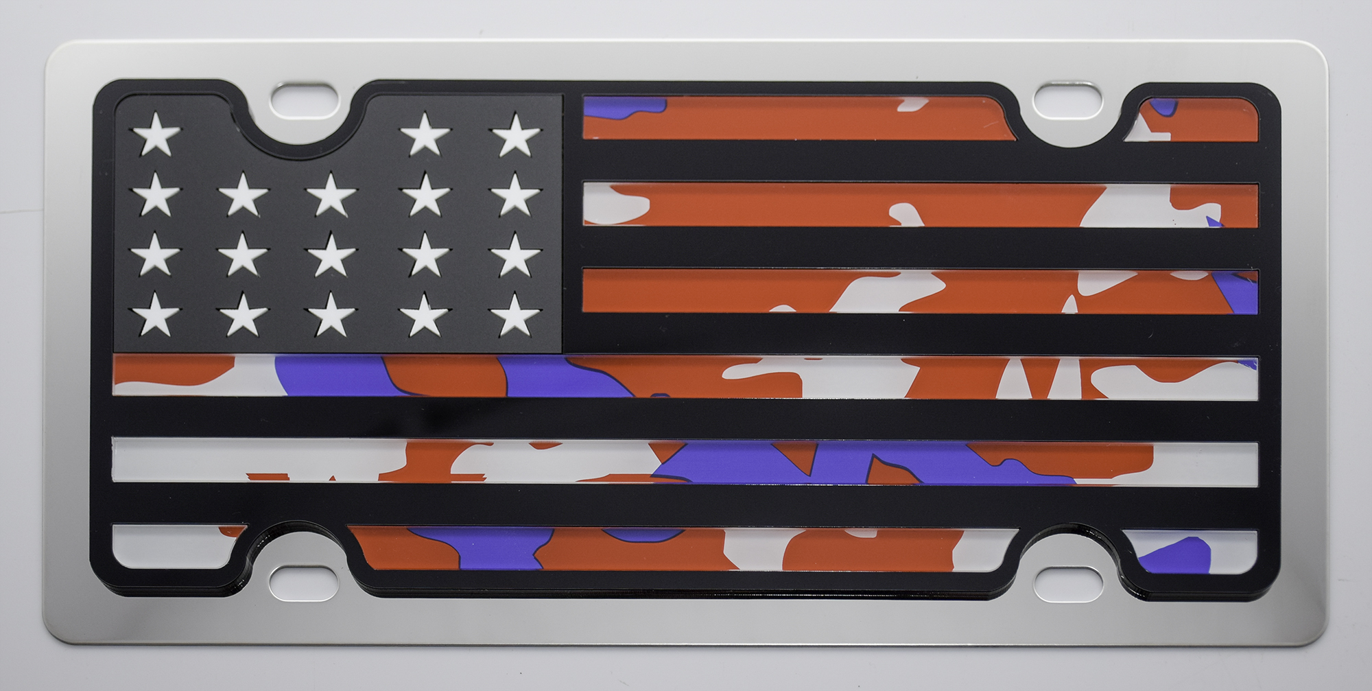 USA Camo Flag Stainless Steel License Plate