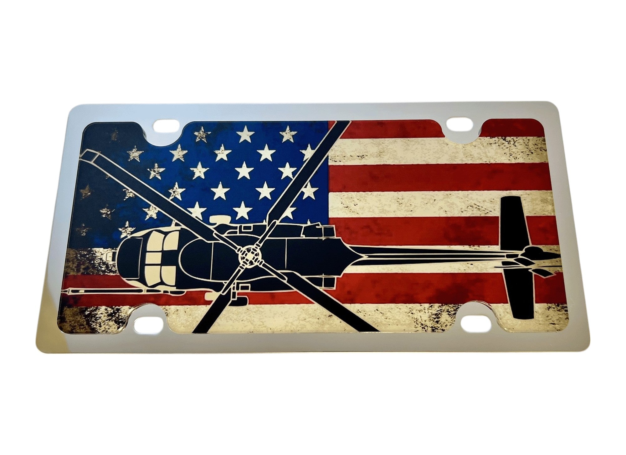 Black Hawk USA Flag Stainless Steel License Plate