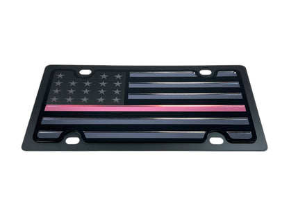 Thin Line Blacked Out Flag Carbon Steel License Plate