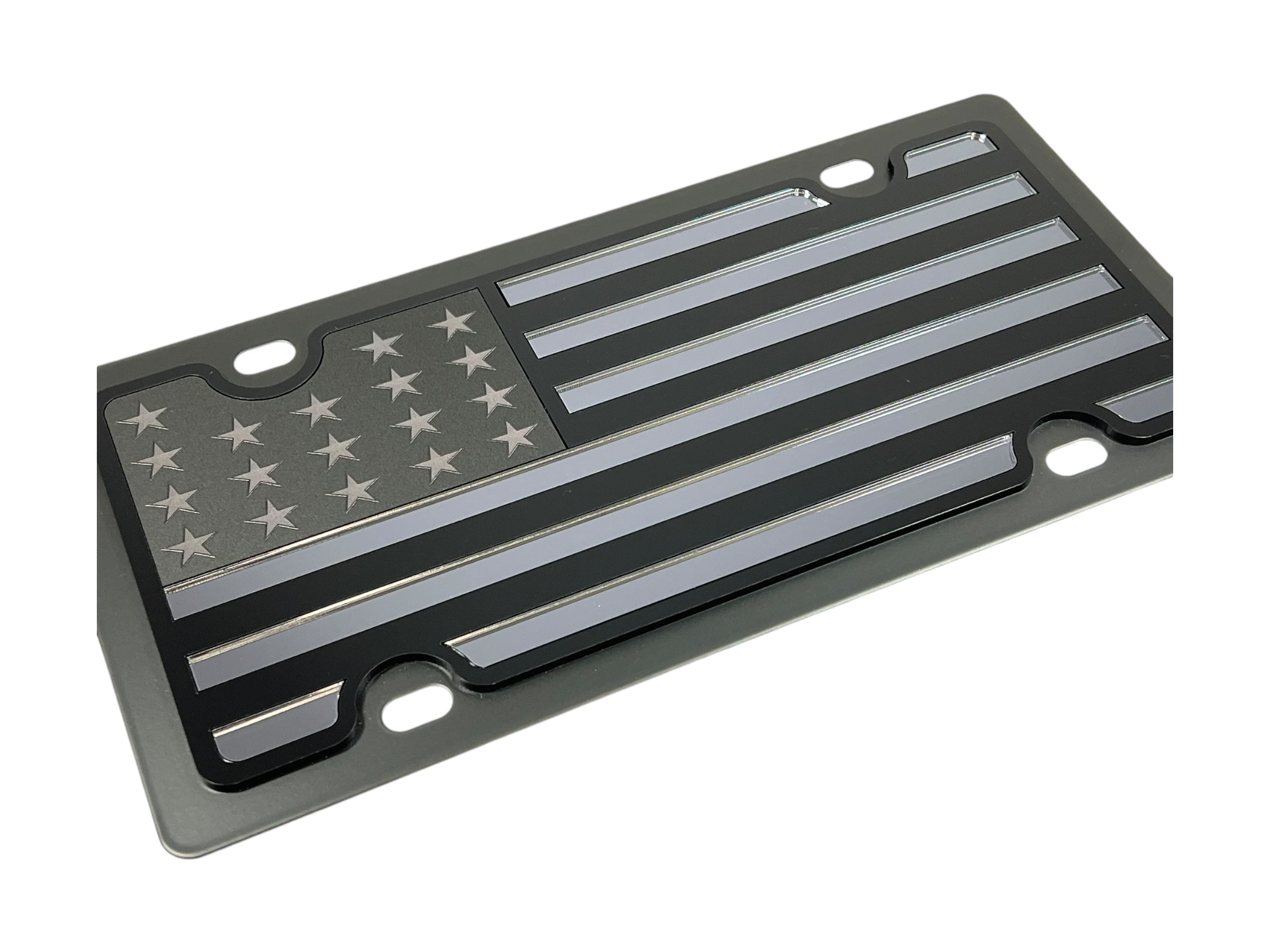 a black and silver american flag license plate