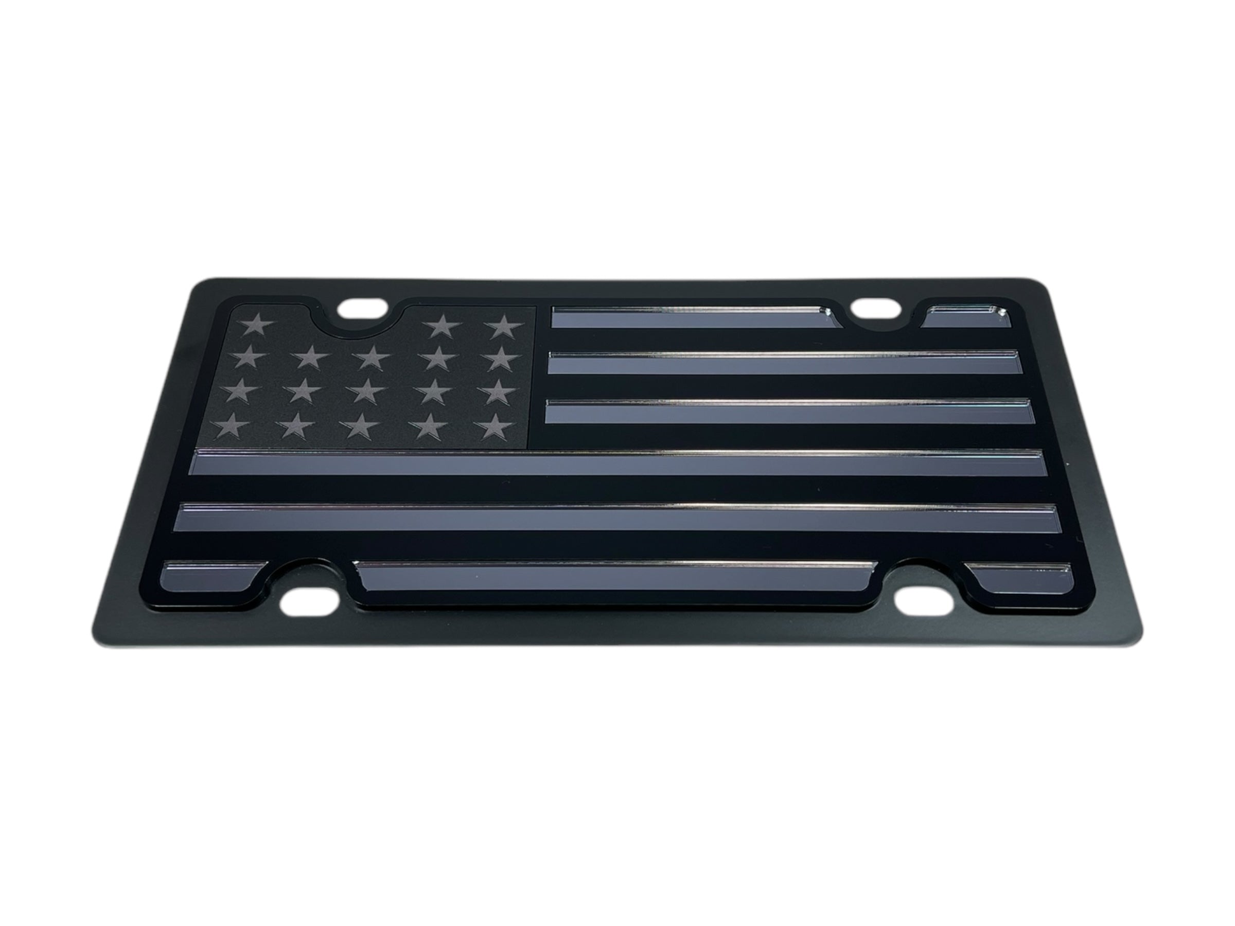 a black american flag license plate on a white background