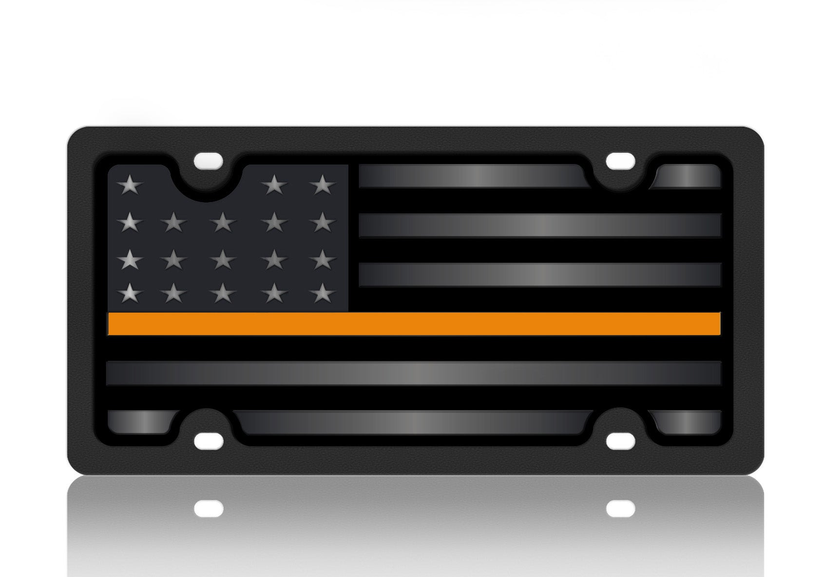 Blacked Out USA Flag Thin Orange Line Carbon Steel License Plate