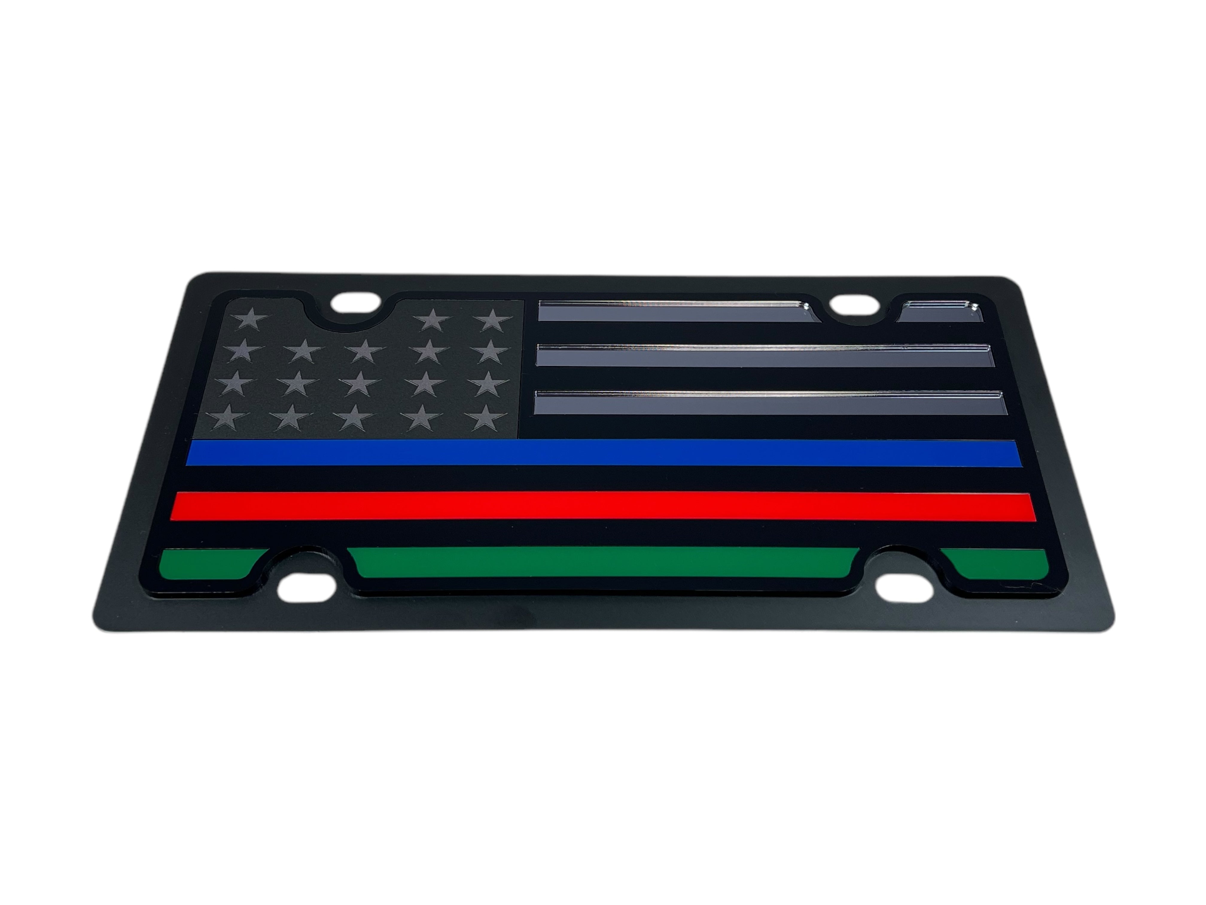 Thin Line Blacked Out Flag Carbon Steel License Plate