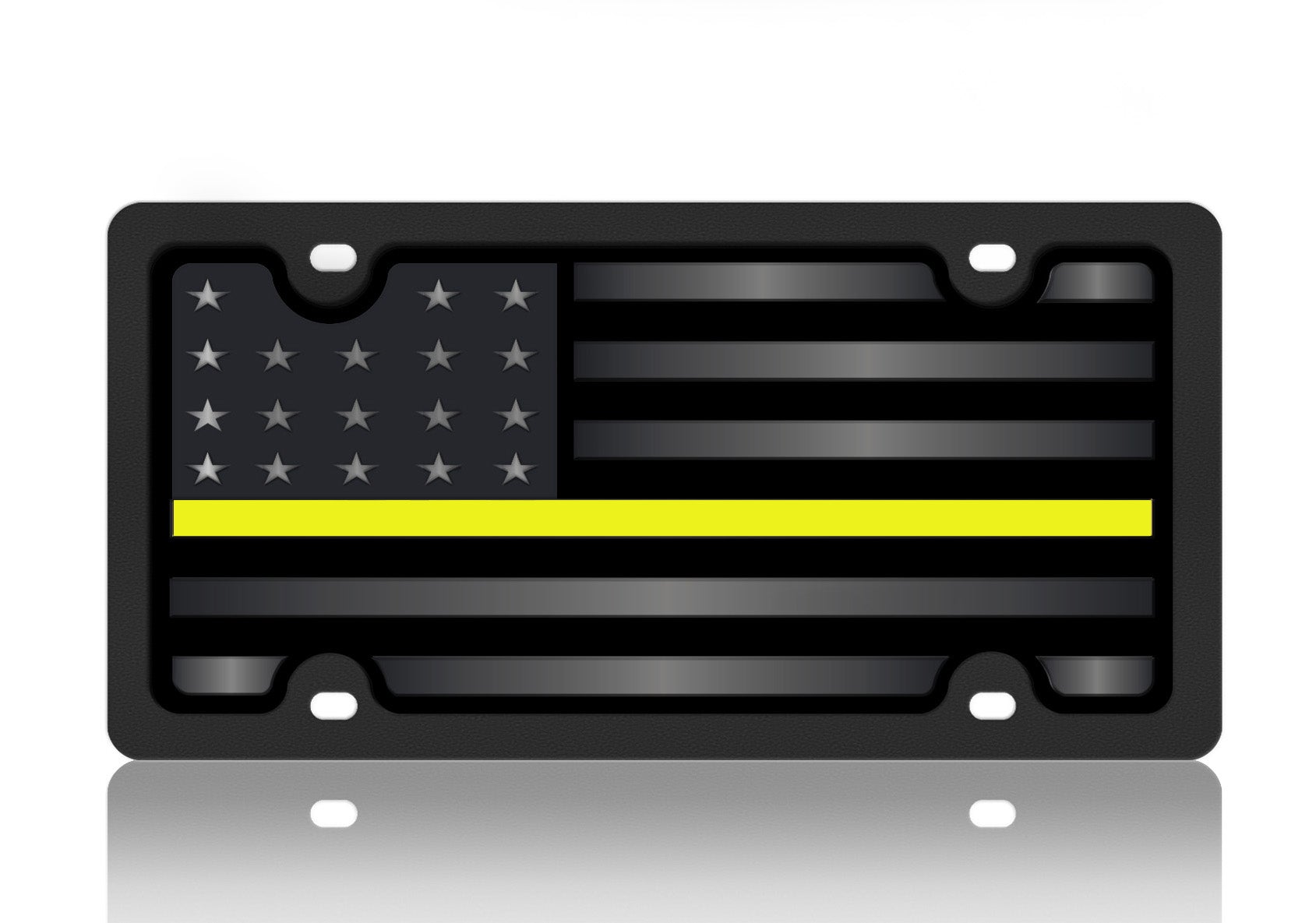 Blacked Out USA Flag Thin Yellow Line Carbon Steel License Plate