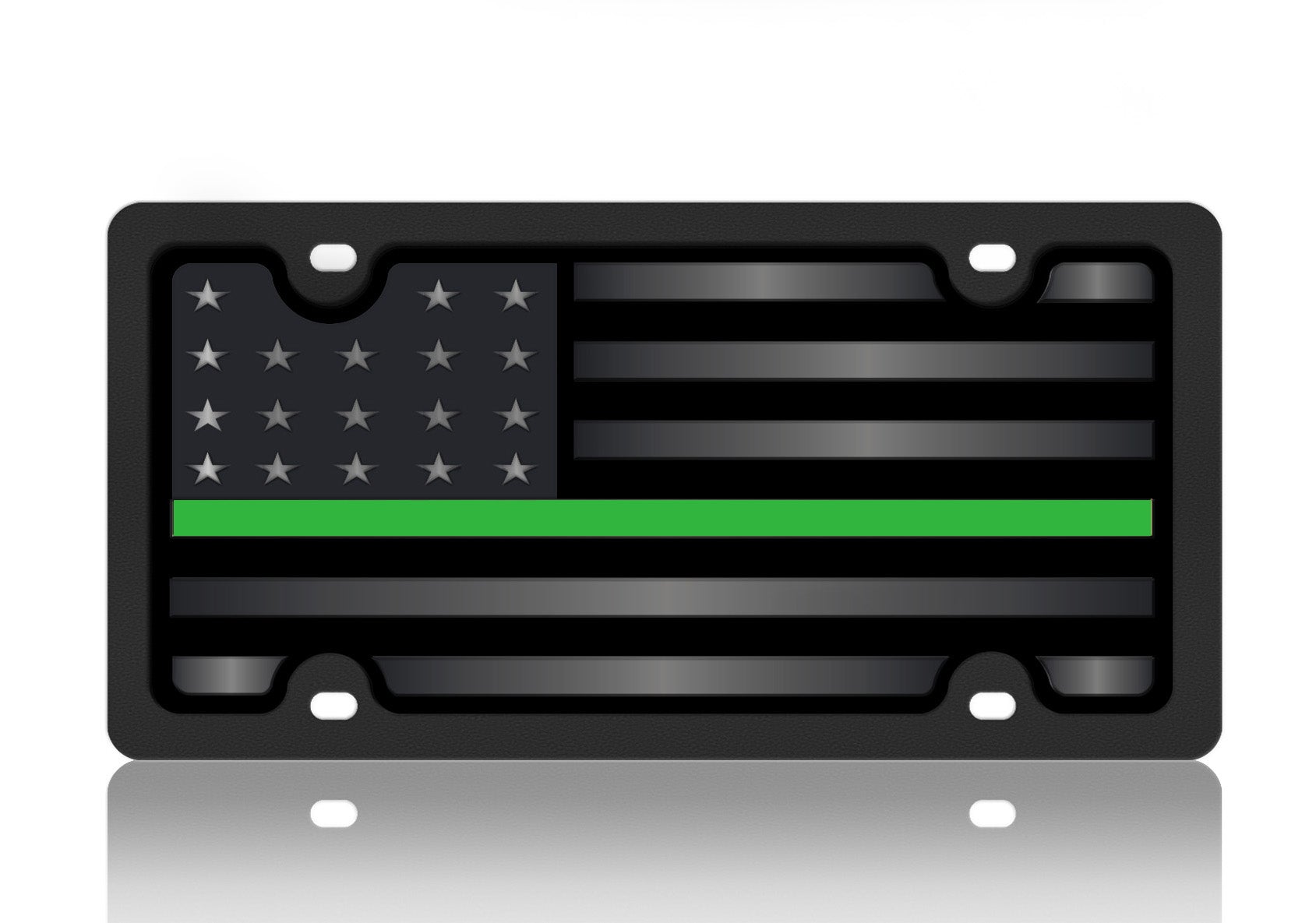 Blacked Out USA Flag Thin Green Line Carbon Steel License Plate