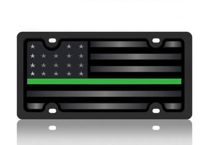 Thin Line Blacked Out Flag Carbon Steel License Plate