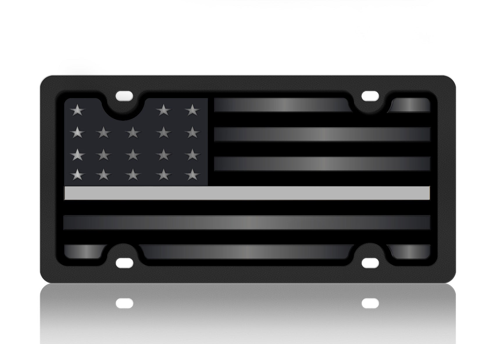 Blacked Out USA Flag Thin Gray Line Carbon Steel License Plate